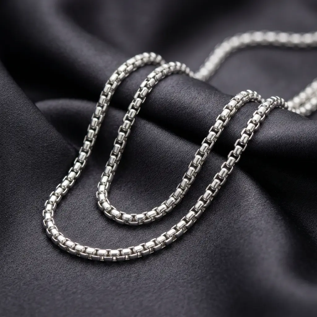 AI Generated Silver Box Chain Necklace Showcase