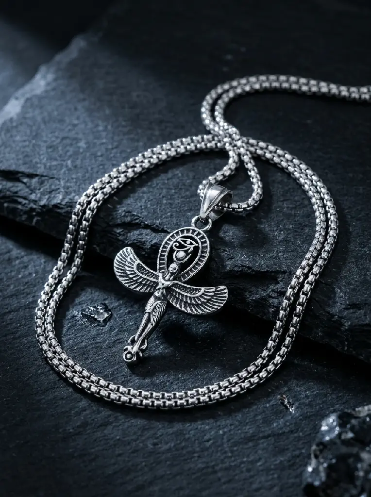 AI Generated Egyptian Winged Ankh Necklace Professional Studio Shot
