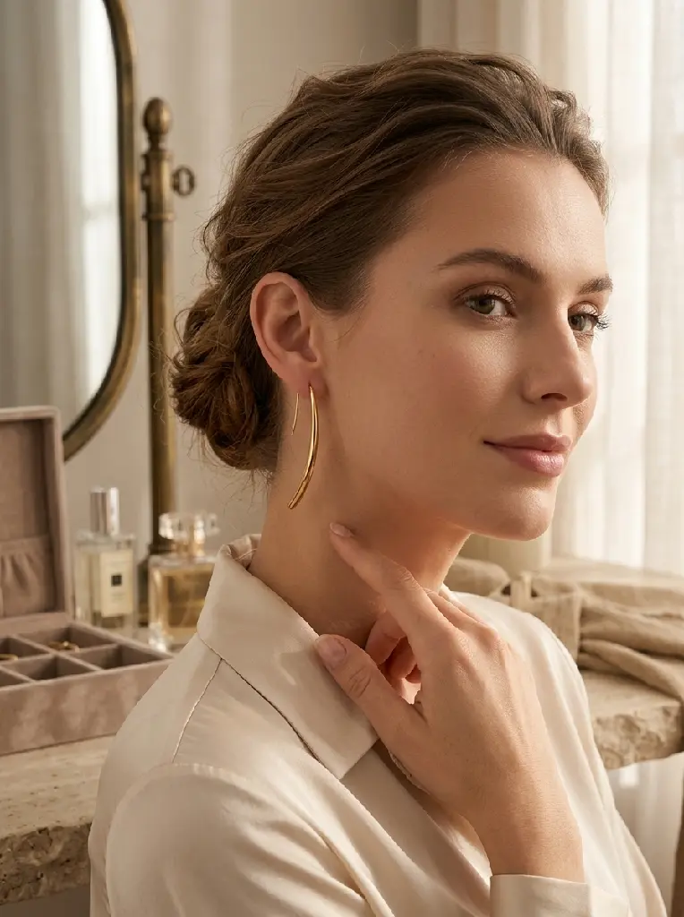 AI Generated Gold Curved Earrings Lifestyle
