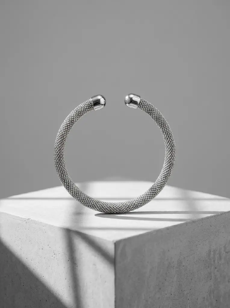 AI Generated Silver-toned Cuff Bracelet Minimalist Studio View